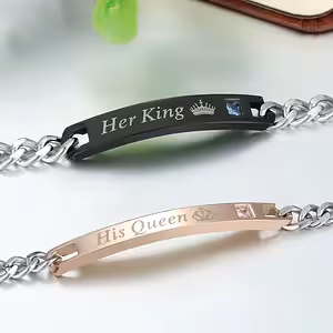Set 2 Bracciali per Coppia Her King & His Queen – Acciaio Inossidabile Incidibile per Innamorati, Lui e Lei