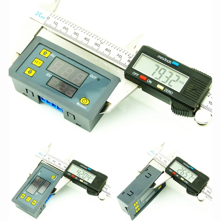 Dimensioni relè digitale – vista frontale Vista frontale del modulo con dimensioni annotate