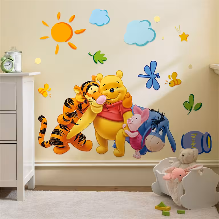 Sticker Murale Decorativo con Winnie the Pooh e Amici – Adesivo Cameretta Bambini, Cartoni Animati