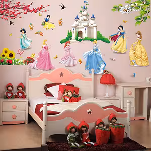 Sticker Murale per Bambini con Principesse Disney al Castello – Adesivi Colorati e Facili da Applicare