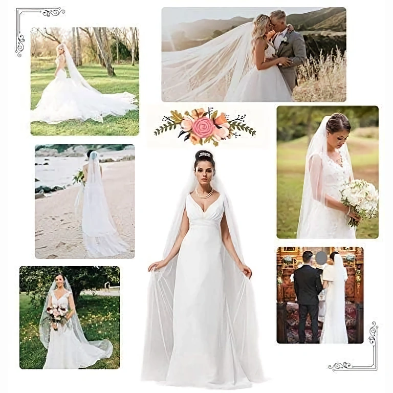 Velo elegante in tulle per matrimonio Velo fine ed elegante, bianco, perfetto per abiti da sposa raffinati