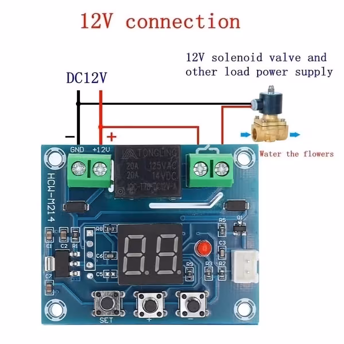 Schema collegamento modulo irrigazione automatica a sorgente 12V DC
