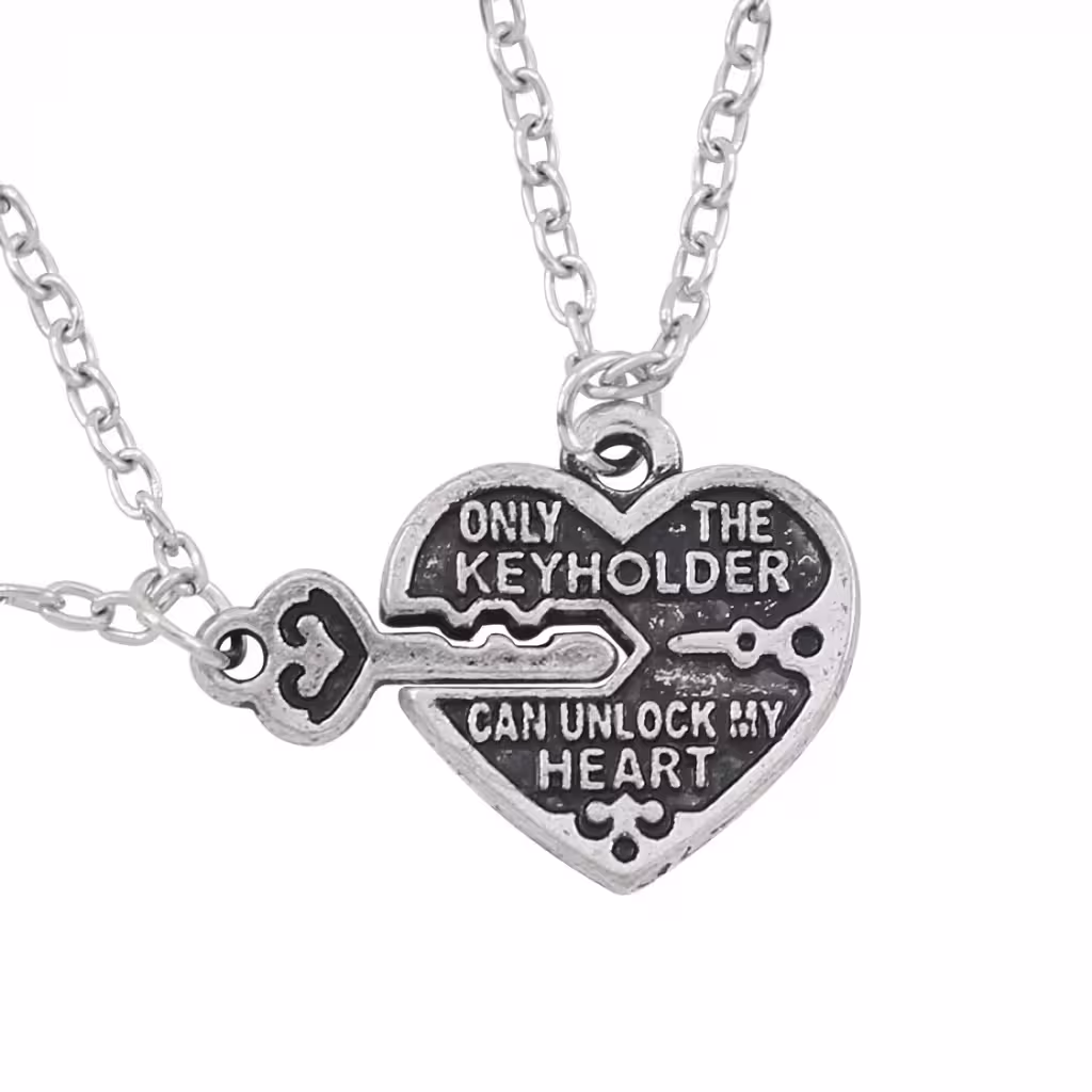 Ciondolo con Collana Cuore e Chiave – Set per Coppie e Migliori Amici, Colore Argento