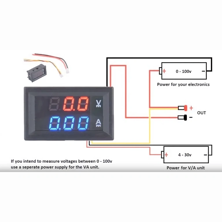 Schema collegamento voltmetro 0–100V Schema di montaggio per voltmetro e amperometro con alimentazione separata 0–100V