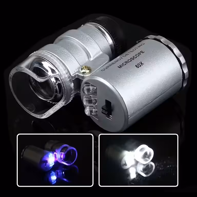 Microscopio LENTE 60x con LED e luce UV – strumento per verifica denaro, gioielliere e orologiaio