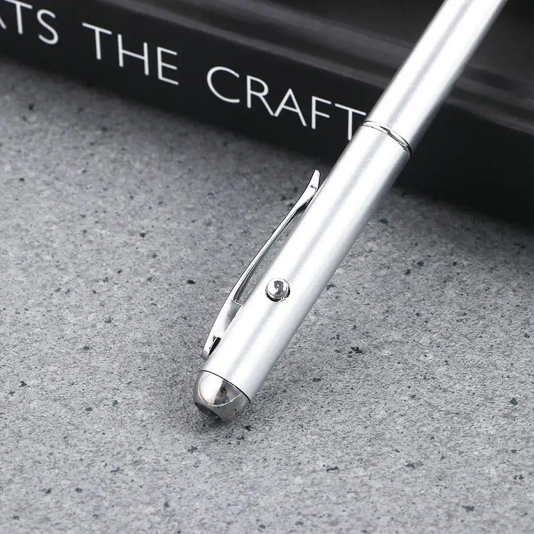 Penna argentata con luce integrata per messaggi visibili al buio