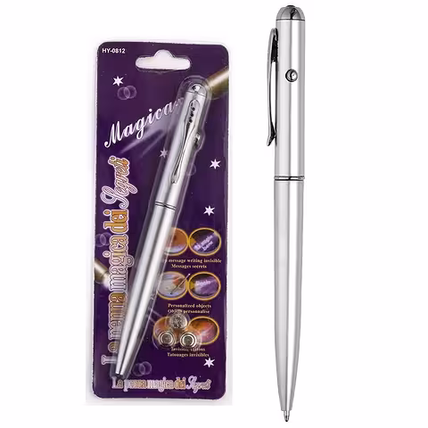 Penna con Inchiostro Invisibile e Luce LED UV | Messaggi Segreti Visibili solo ai Raggi Ultravioletti
