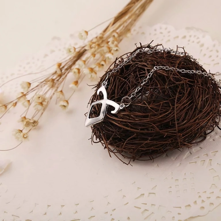 Catenina con runa – City of Bones, colore argento Ciondolo runico con simbolo angelico, dal film City of Bones