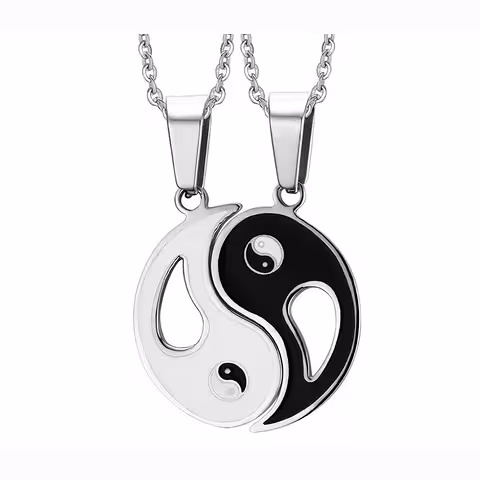 Catena e ciondolo Yin e Yang per coppia – set con due metà, simbolo di equilibrio e amore