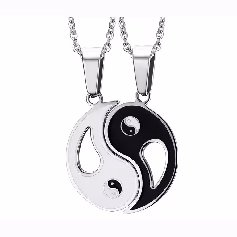 Catena e ciondolo Yin e Yang per coppia – set con due metà, simbolo di equilibrio e amore