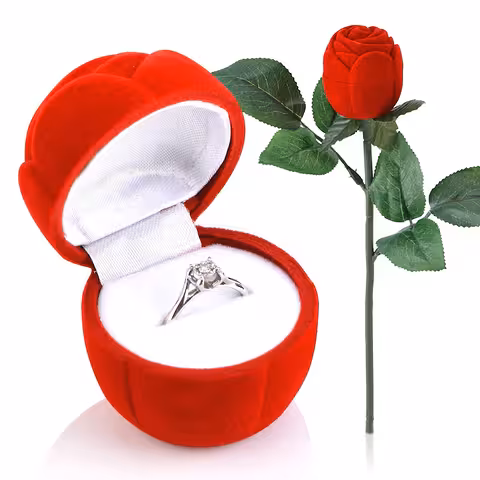 Scatolina in Velluto a Forma di Rosa per Anello di Fidanzamento, Orecchini o Ciondolo – Elegante e Romantica