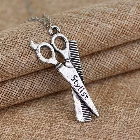 Catena con Ciondolo Parrucchiere / Stilista Barber – Accessorio Fashion con Forbici e Pettine per Coiffeur