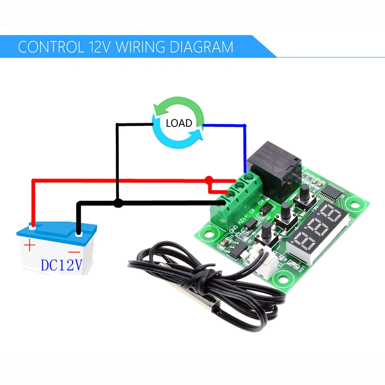 Schema collegamento W1209 a 12V DC Collegamento corretto del termostato digitale W1209 all’alimentazione 12V