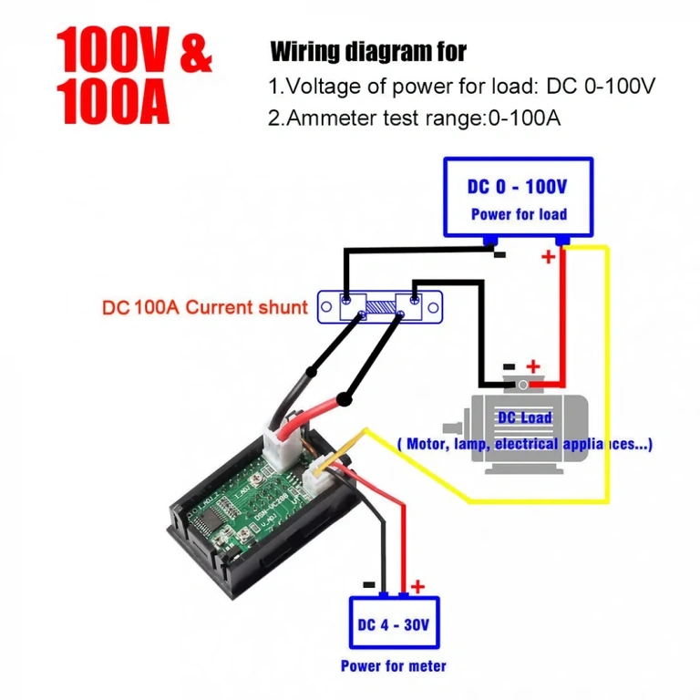 Diagramma connessioni per tensione alta (fino a 100V) voltmetro digitale