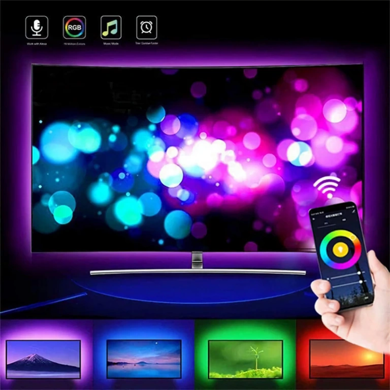 Striscia LED 10m con bluetooth e effetti musicali Striscia LED 10m RGB con effetti controllati da app e reazione a musica