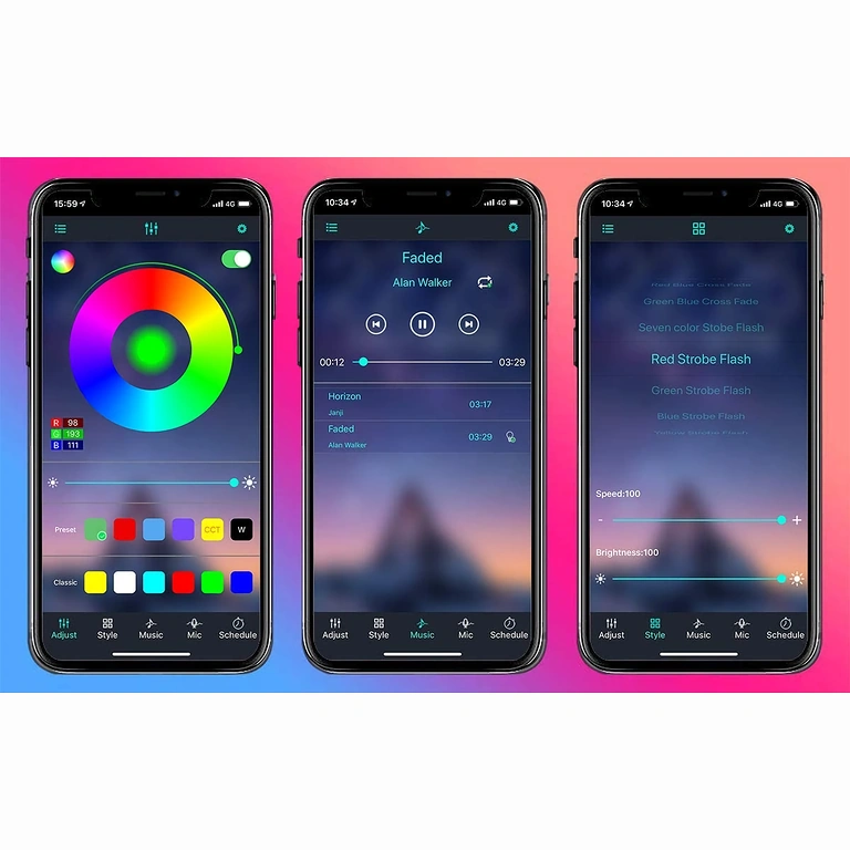 Striscia LED per TV – controllo via bluetooth Striscia LED per TV con illuminazione ambientale, regolazione intensità e colori