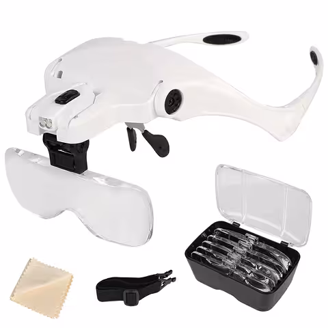 Occhiali con Lente d’Ingrandimento e LED – 5 Lenti per Orologiai, Elettronici, Gioiellieri, Dentisti, Incisione
