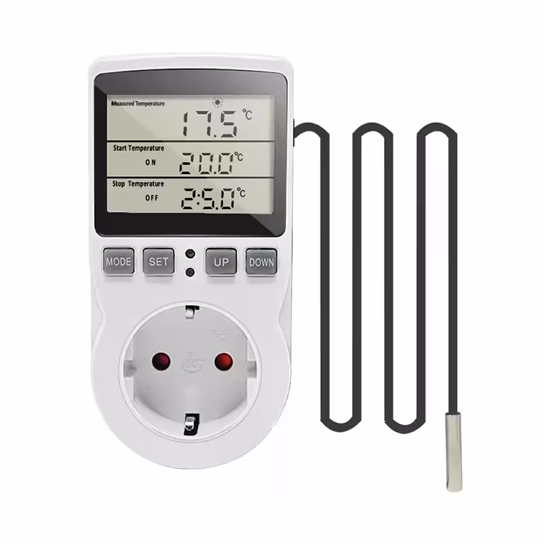 Presa con Termostato Programmabile e Sensore Temperatura per Termosifoni Elettrici e Riscaldatori Digitali, con Funzione Timer
