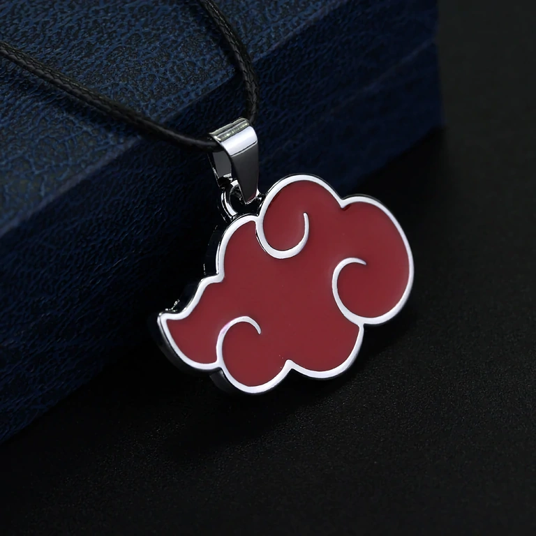 Collana Naruto anime – simbolo Akatsuki Gioiello anime Naruto – collana con catena nera e pendente rosso