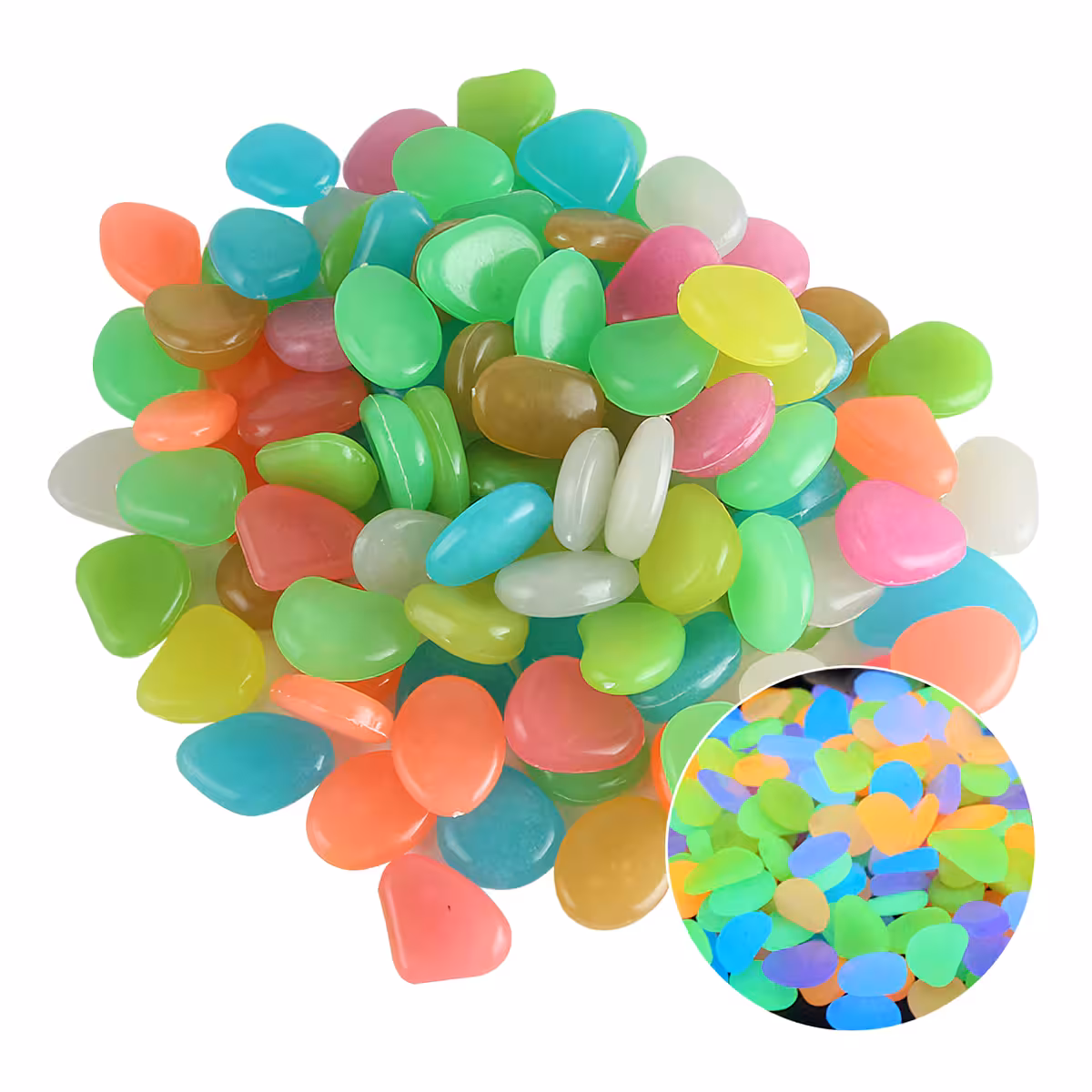 Ciottoli decorativi fosforescenti per illuminazione vialetti giardino