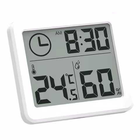 Igrometro digitale bianco e sottile con sensore di temperatura