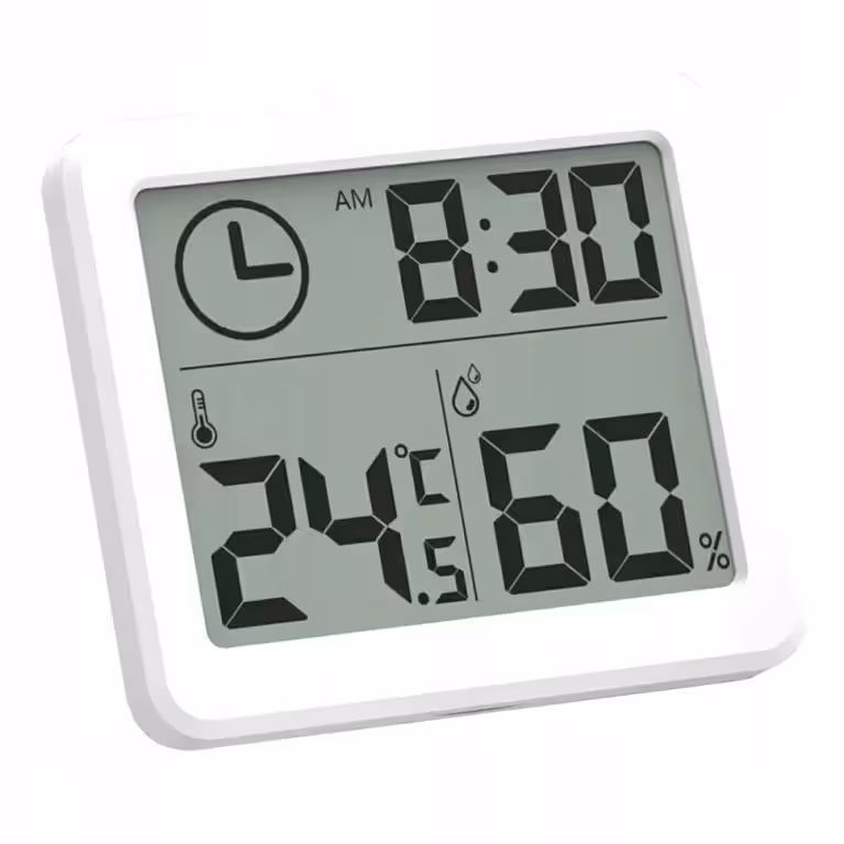 Igrometro digitale bianco e sottile con sensore di temperatura