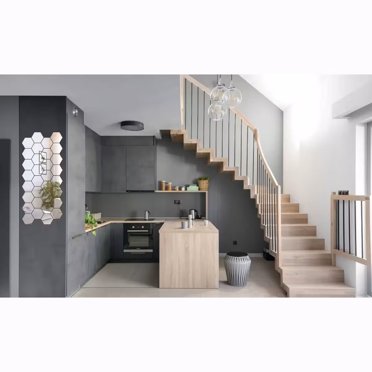 Sticker decorativo 3D con specchi esagonali – design personalizzato