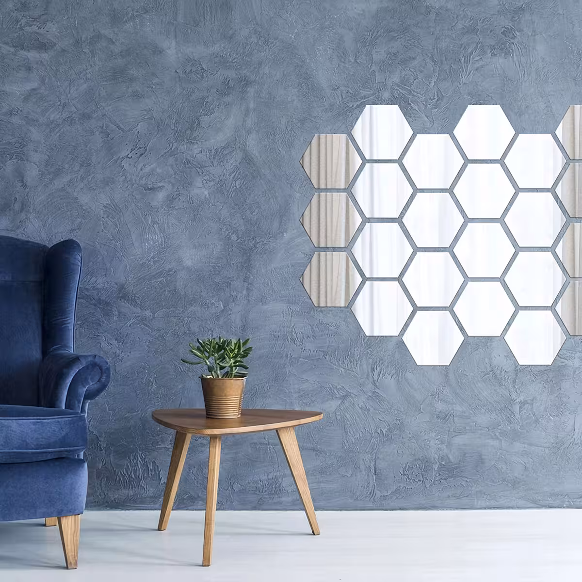 Specchi adesivi argento a forma esagonale per decorazione parete
