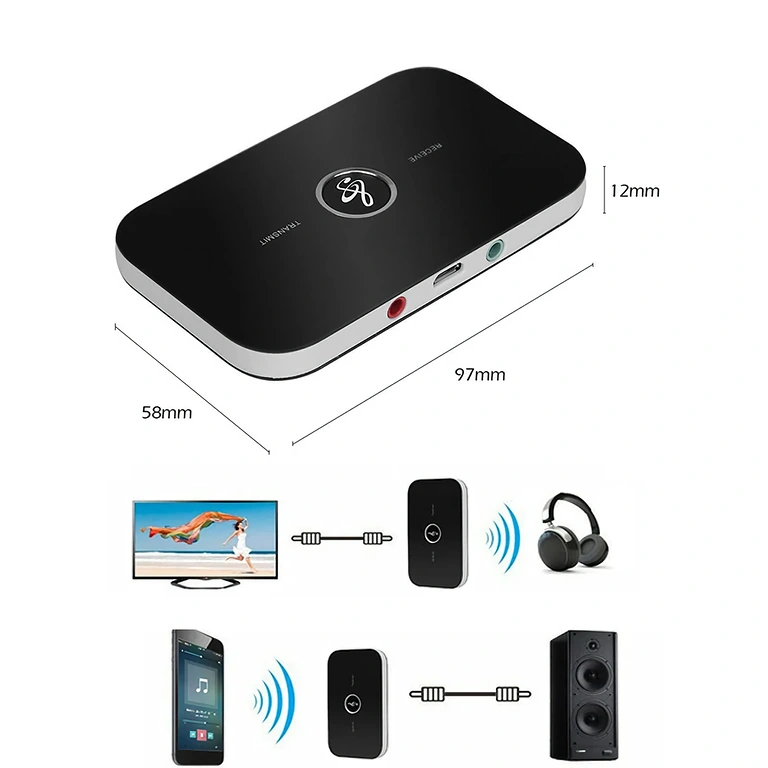 Adattatore Bluetooth RCA + AUX Dispositivo Bluetooth universale con uscite RCA e jack 3.5 mm per audio wireless