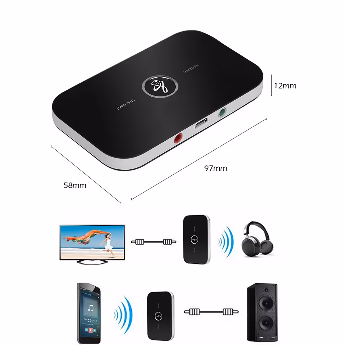 Dispositivo Bluetooth universale con uscite RCA e jack 3.5 mm per audio wireless