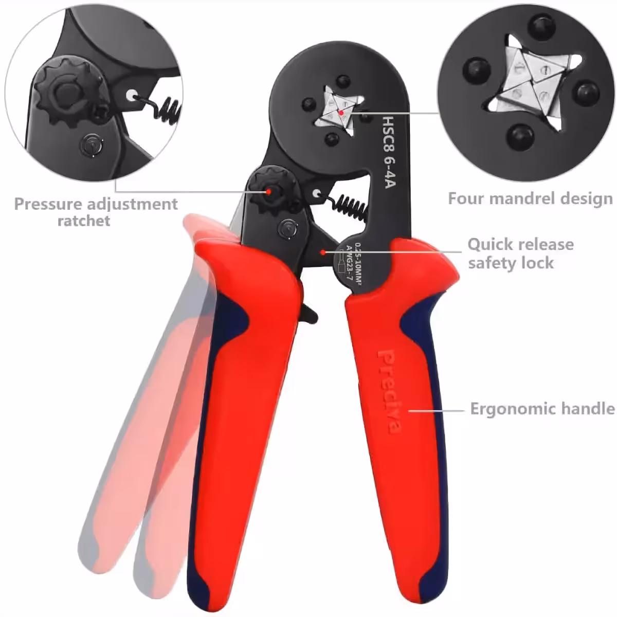Strumento con punzoni per crimpatura quadrata delle estremità dei fili