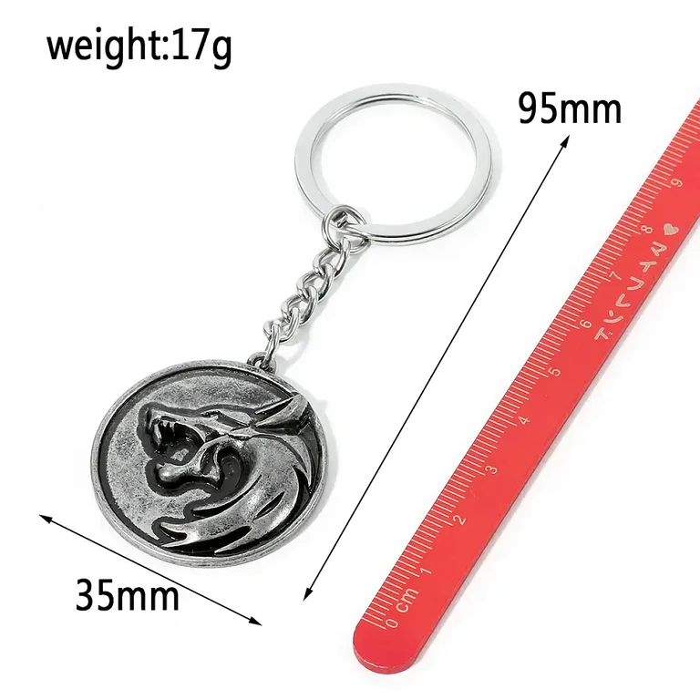 Accessori maschili con design lupo Witcher, argento anticato