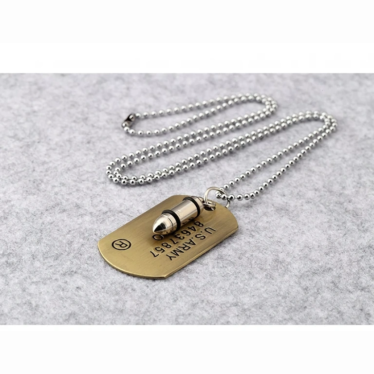 Collana con proiettile in metallo, stile militare, design maschile