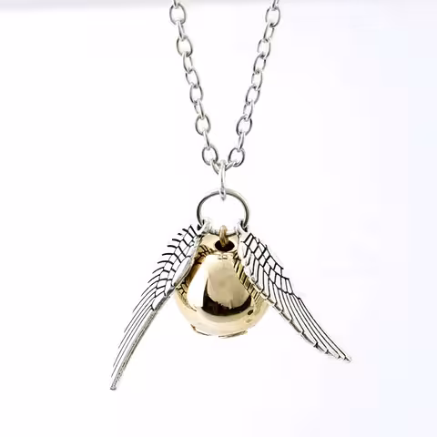 Ciondolo collana Harry Potter Golden Snitch Quidditch con ala d’angelo – regalo per fan della magia