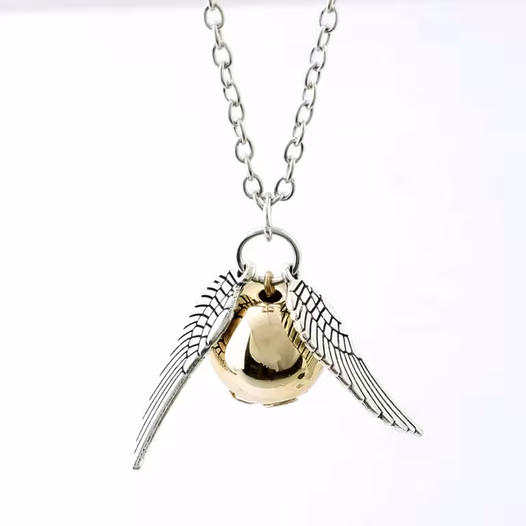 Ciondolo collana Harry Potter Golden Snitch Quidditch con ala d’angelo – regalo per fan della magia