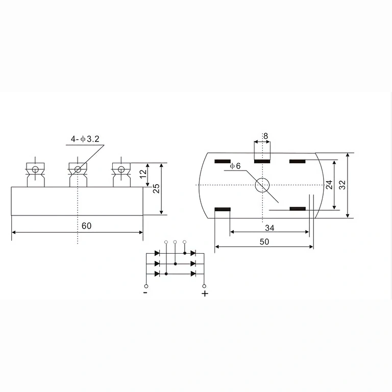 Schema ponte raddrizzatore trifase 50A Schema di collegamento ponte raddrizzatore trifase 50A