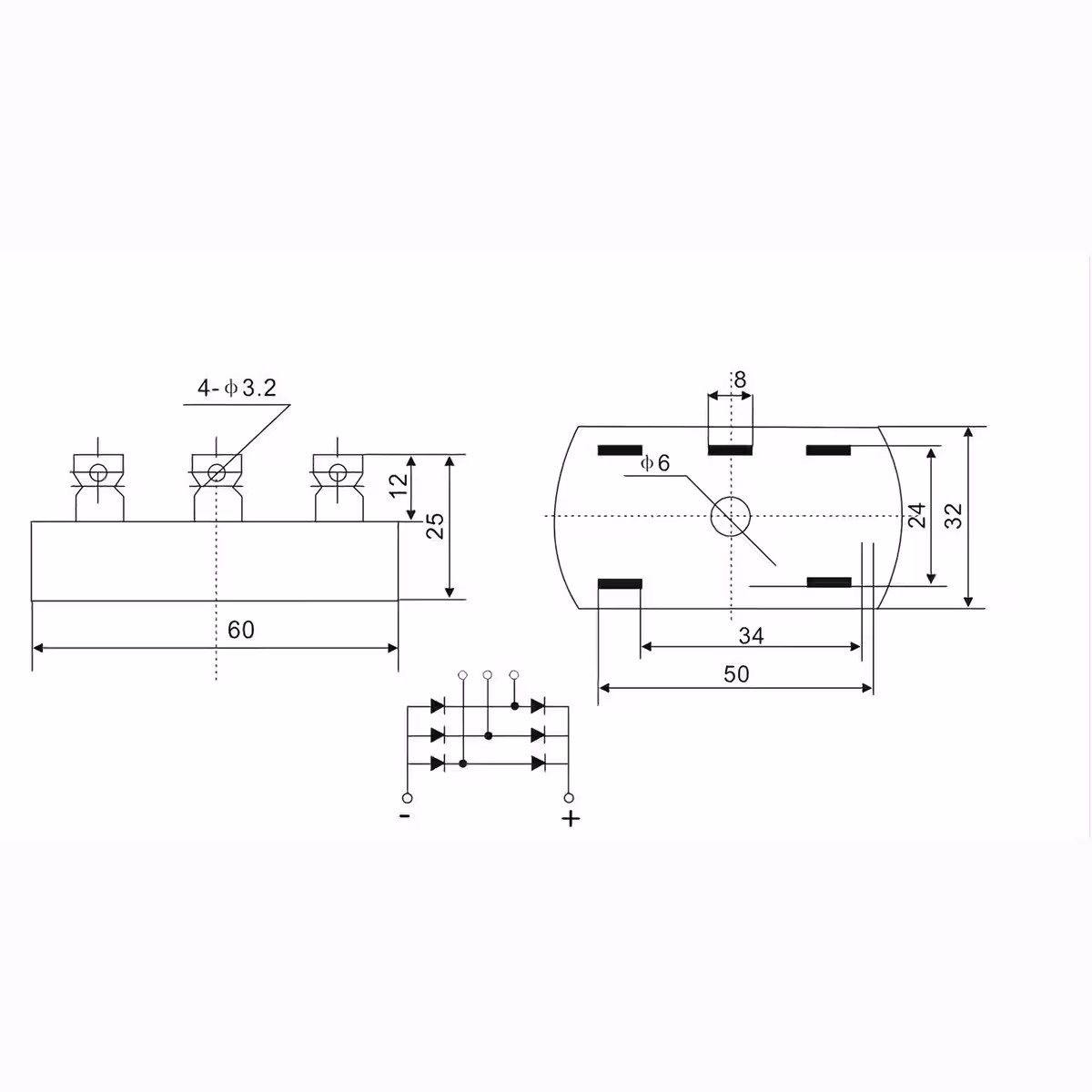 Schema di collegamento ponte raddrizzatore trifase 50A