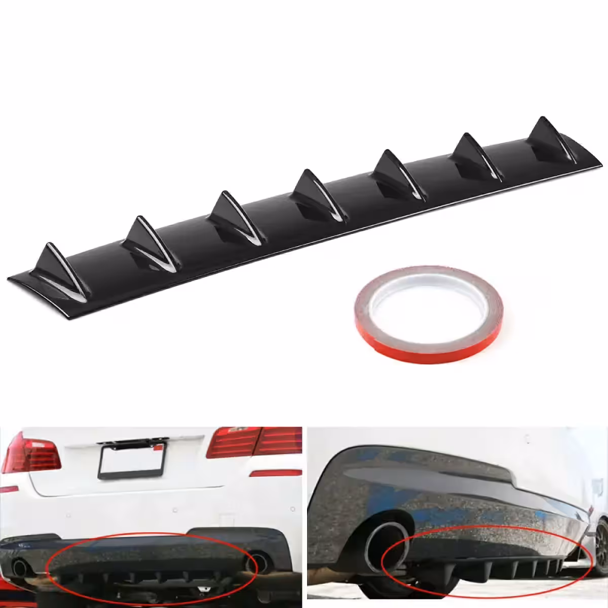 Diffusore universale in ABS per paraurti posteriore, montaggio semplice con nastro biadesivo