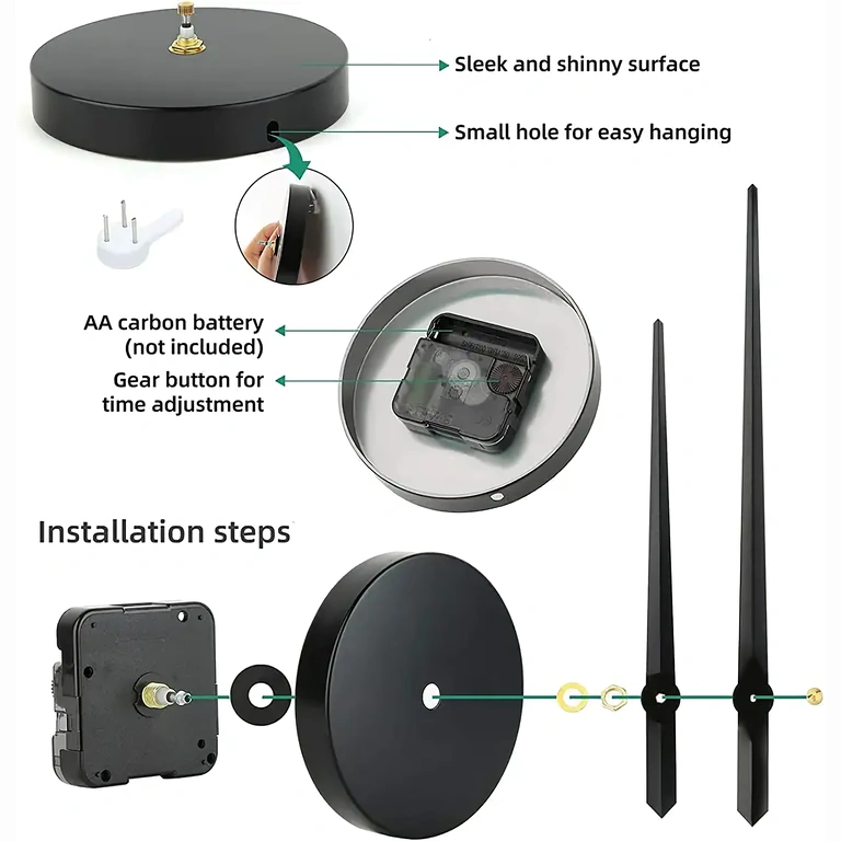 Orologio da parete 3D grande con numeri neri lucidi e funzionamento silenzioso