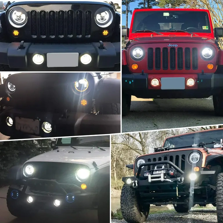 Faro LED rotondo 7" compatibile Jeep Wrangler, luminosità 7000lm, H4/H13