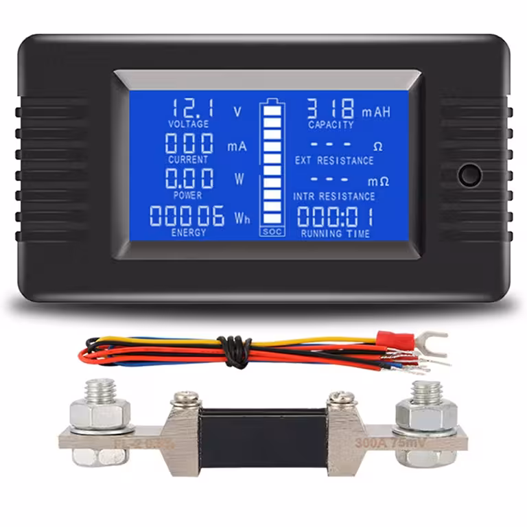 Contatore solare DC 0–200V 100A/300A – Voltmetro amperometro per pannelli fotovoltaici con schermo LCD