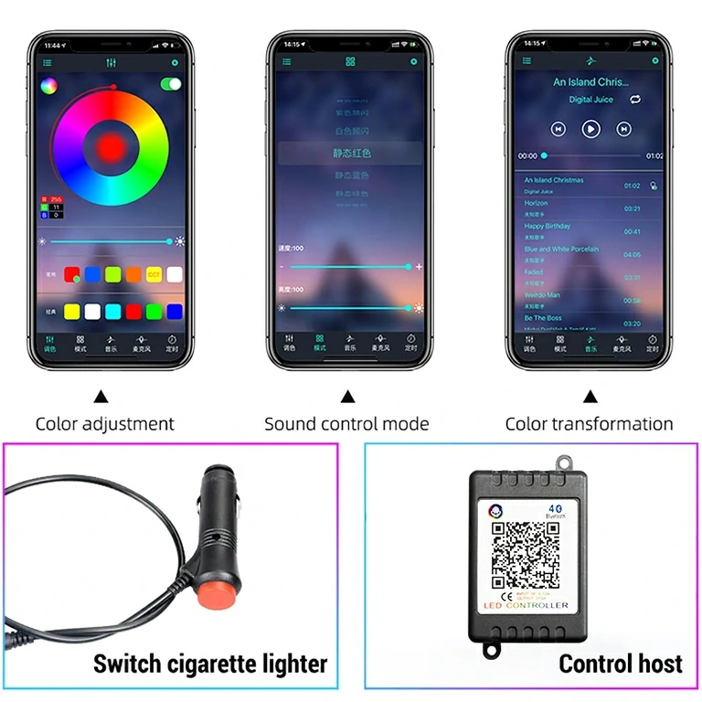 Striscia LED RGB per illuminazione ambientale auto Striscia LED RGB flessibile per interni auto