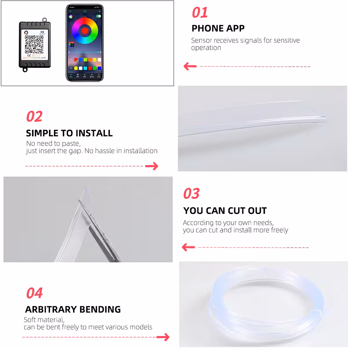 Filo neon flessibile RGB per decorazione auto