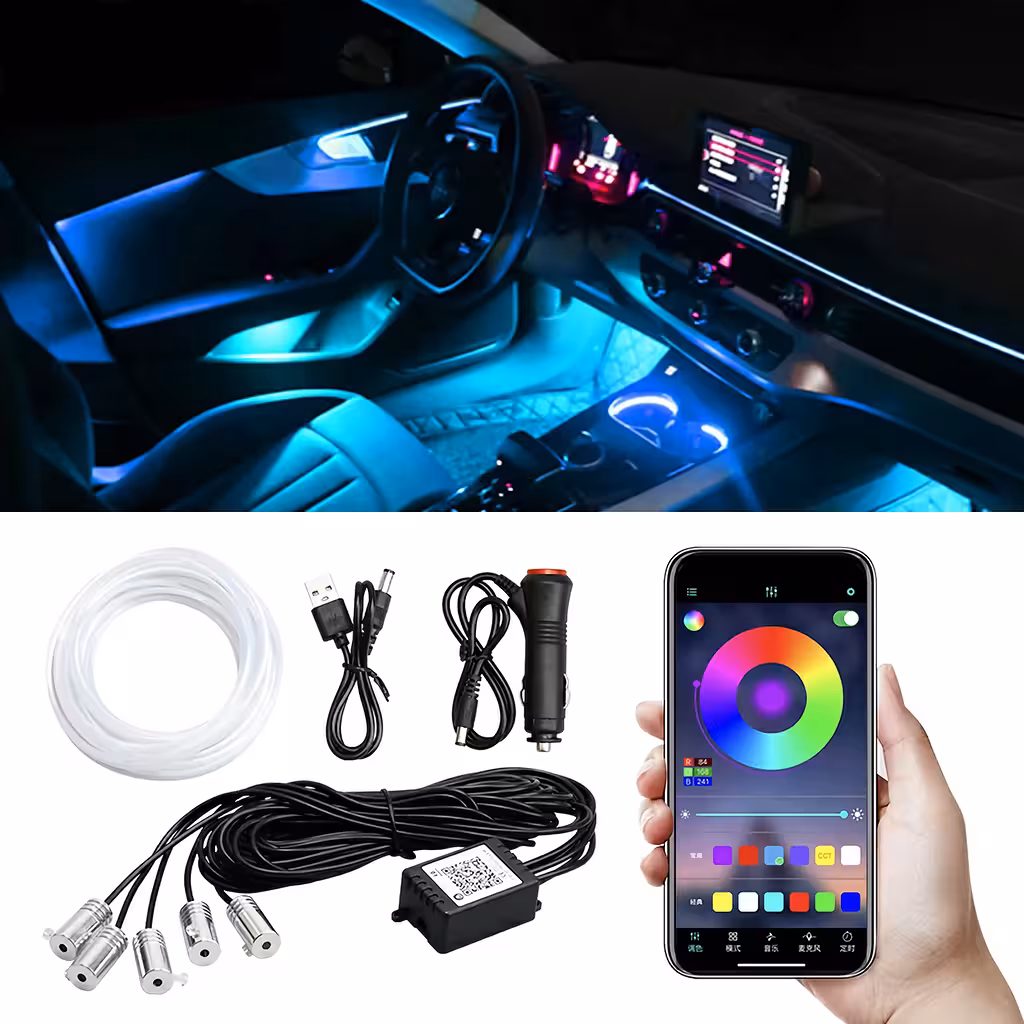 Filo NEON flessibile RGB 6 metri per illuminazione ambientale auto con controllo tramite app
