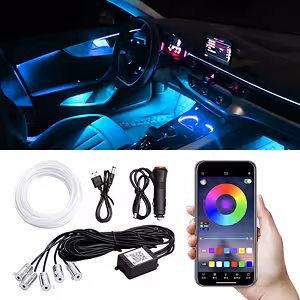 Filo NEON flessibile RGB 6 metri per illuminazione ambientale auto con controllo tramite app