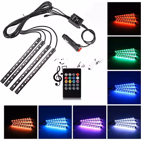 Luci ambientali auto – Kit strisce LED RGB per illuminazione interna con sensore sonoro