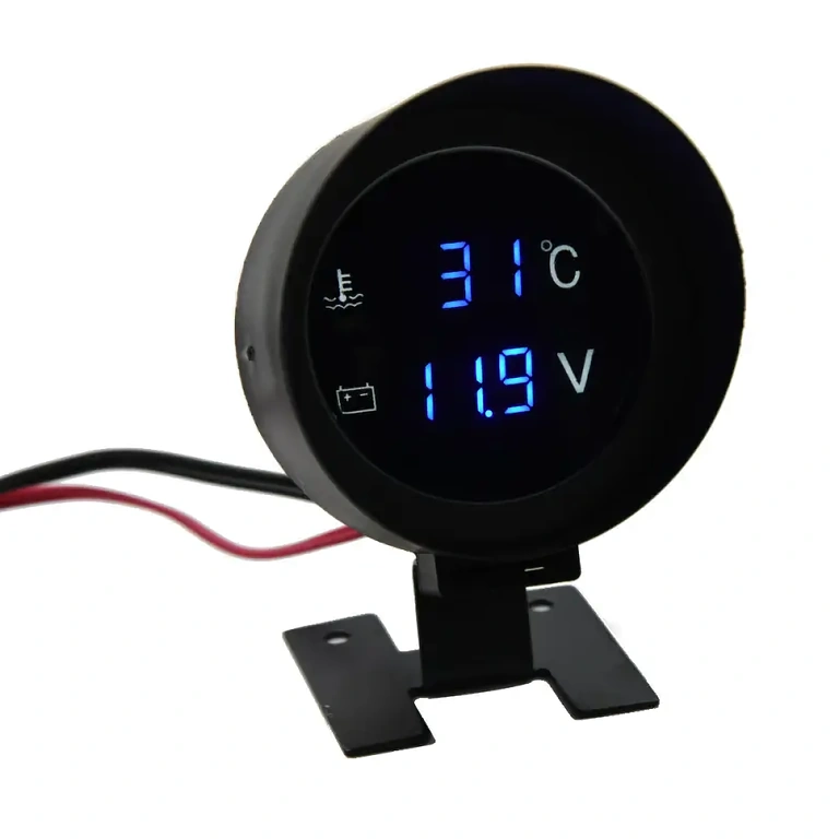 Orologio con voltmetro e termometro digitale per veicoli 12V e 24V Orologio digitale 2 in 1 per temperatura acqua e tensione batteria in veicoli 12V o 24V