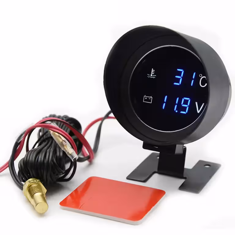 Indicatore temperatura acqua motore con sonda e voltmetro digitale – Auto, trattore, 12V/24V