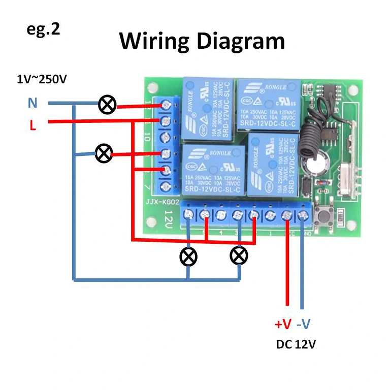 Schema cablaggio relè 4 canali 12V Schema montaggio relè 4 canali 12V