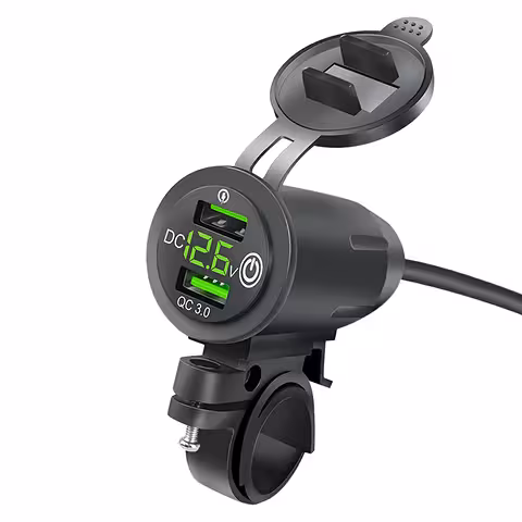 Caricatore USB per telefono con voltmetro, QC 3.0 – Presa moto per ricarica rapida
